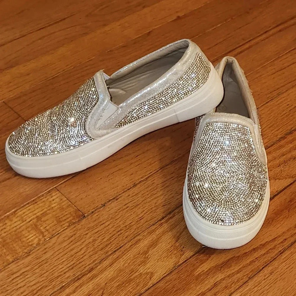 Moata Silver Bedazzled Slip On Sneakers - Picture 2 of 4
